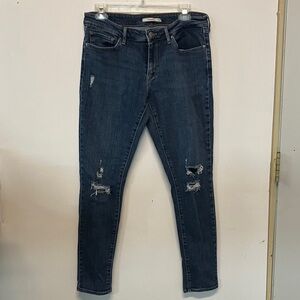 Dark Blue Distressed Skinny Jeans 711